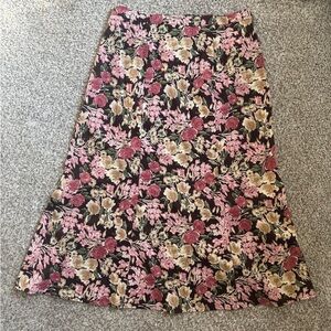 Notations Floral Midi Skirt - Pink and Brown Casual Stretch Large